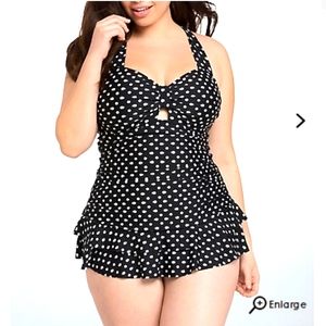 Torrid skulls/polka dot skirted swimsuit one piece